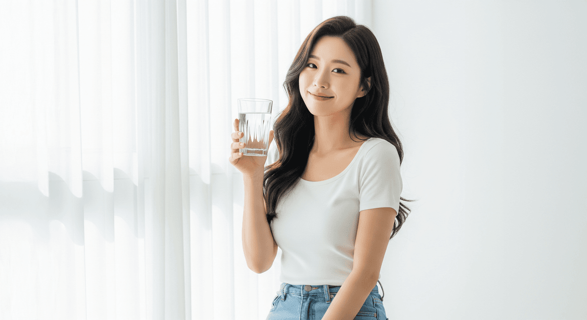 깨끗한 물을 마시는 여성